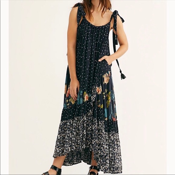 mixed print maxi dress